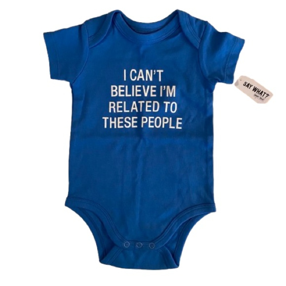 Say What? Baby Talk Blue Onesie Size 3-6 mos 100% Cotton Funny Baby Gift NWT